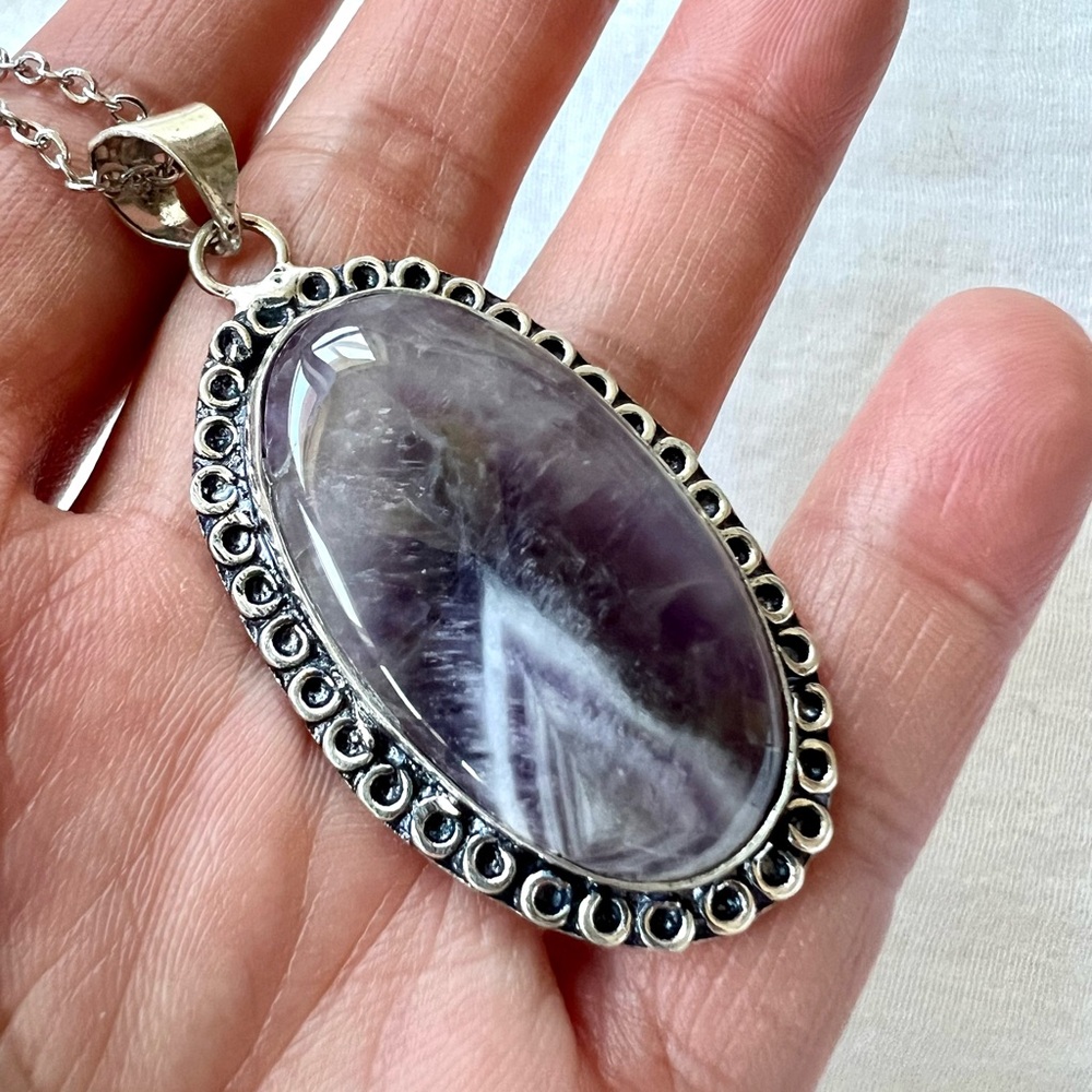 925 Crown Chakra Dream AMETHYST Pendant Necklace